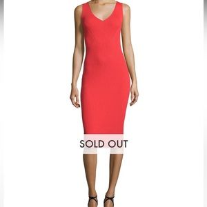 Michael Kors Coral Knit Midi V Neck Midi Dress